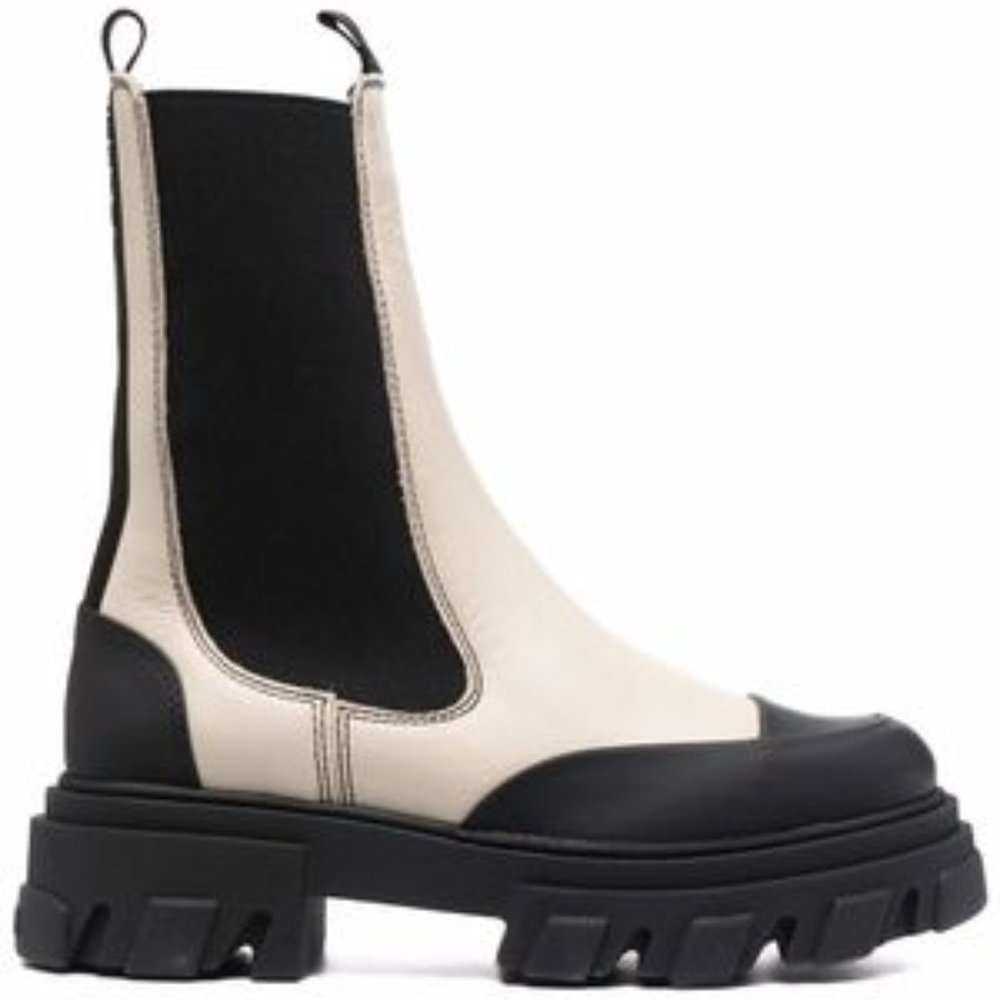 Ganni Lug Sole Chelsea Boot in Cream